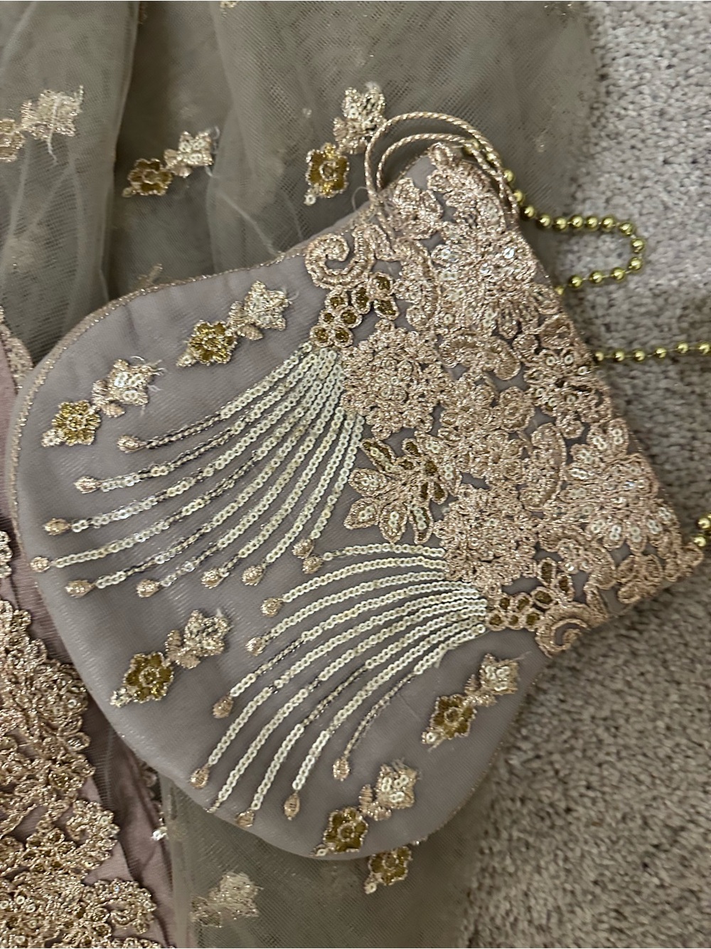 Basheer Embellished Evening Gown in Taupe and Gold - Picture 7 of 7
